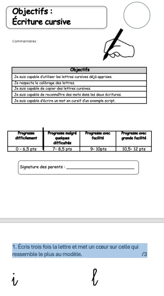 Evaluations progressives d'écriture pour des 3H